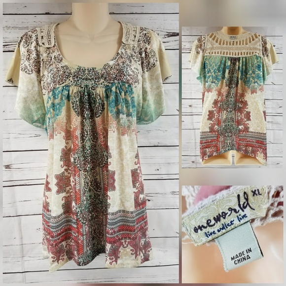 ONE WORLD Tops - One World Top Women Size XL Multicolor Paisley 86